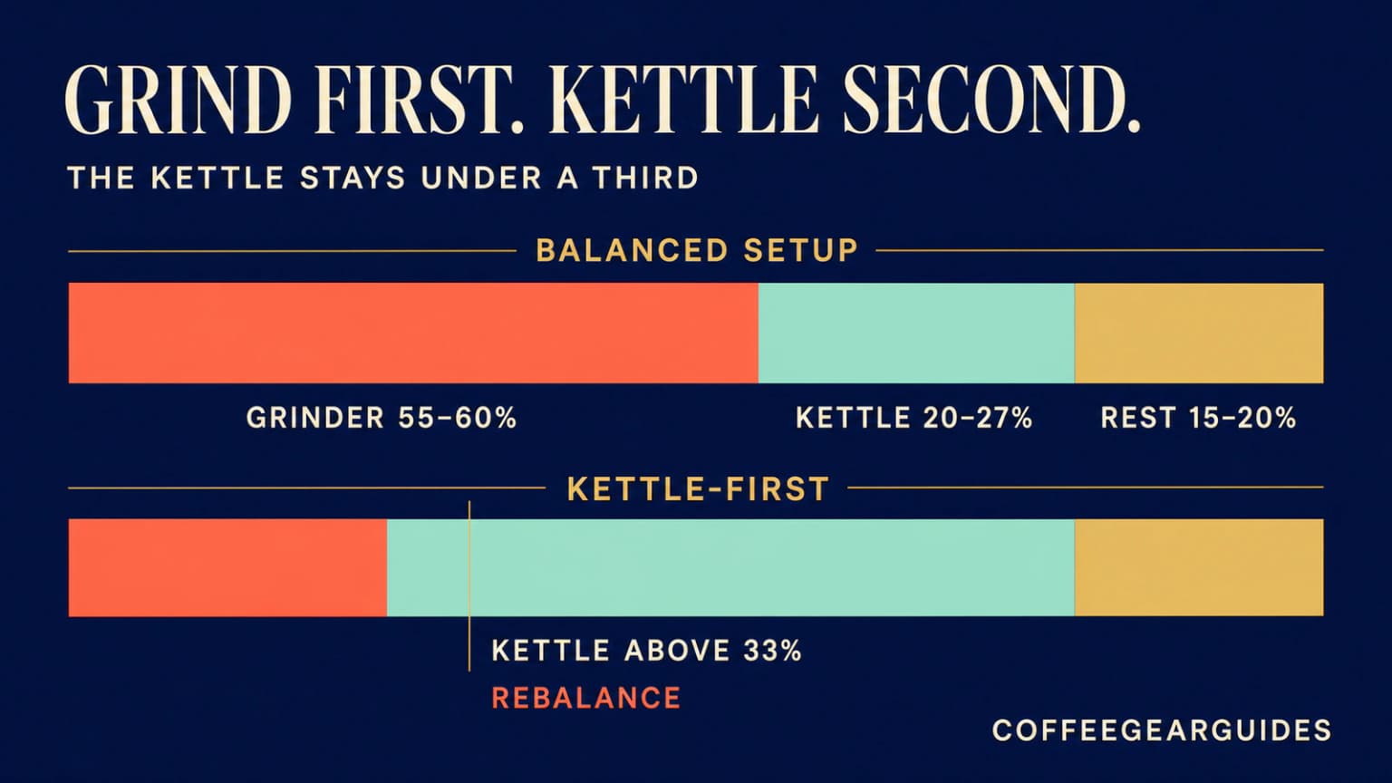 A pour-over budget split across grinder, kettle, dripper, filters and scale, two ways.
