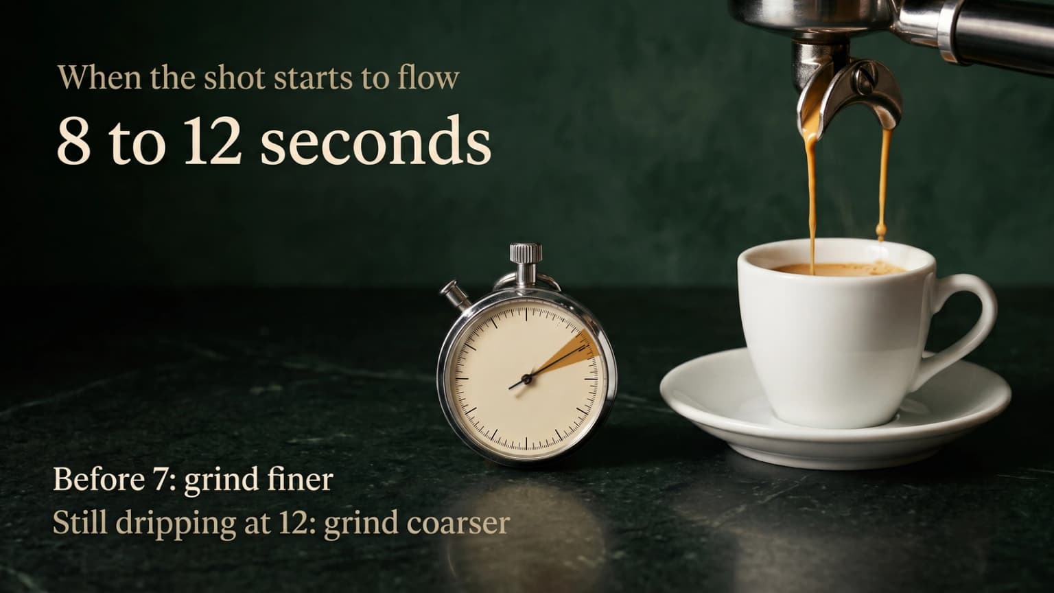 A stopwatch marking the 8 to 12 seconds in which a Breville Bambino shot should start to flow.